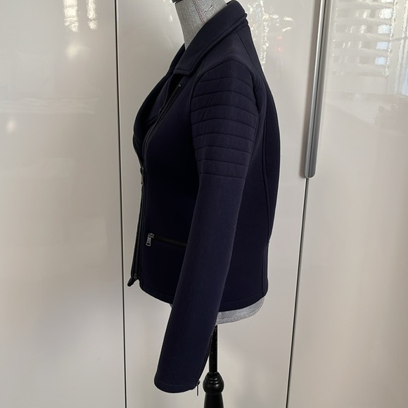 Moto Biker Jacket Pockets 100% Cotton Navy, Size L - Picture 5 of 11